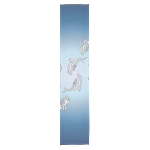 Silver Dolphins Wave Maritime Short Table Runner