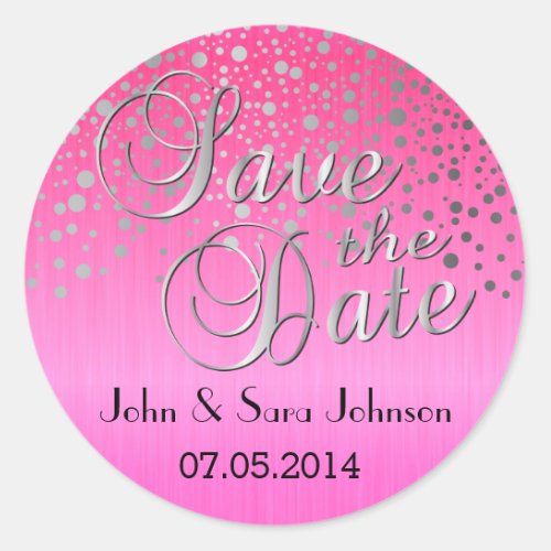 Silver Dots  Pink  Personalize Classic Round Sticker