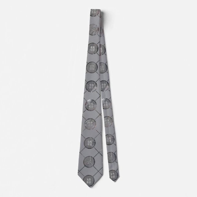 Silver Double Happiness Symbol pattern Neck Tie (Front)