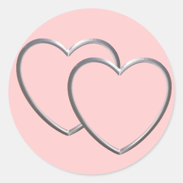 Silver Double Hearts Classic Round Sticker (Front)
