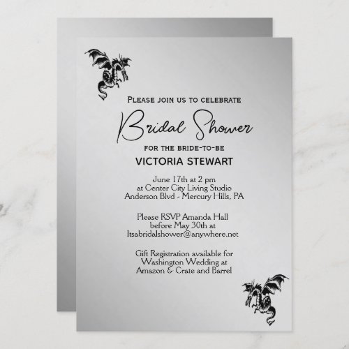 Silver Dragon Fantasy Bridal Shower Invitation