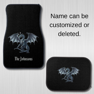 Silver Dragon On Black  Car Floor Mat