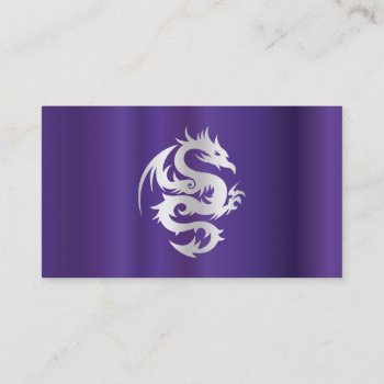 Silver Dragon On Imperial Purple Business Card by Hakonart at Zazzle