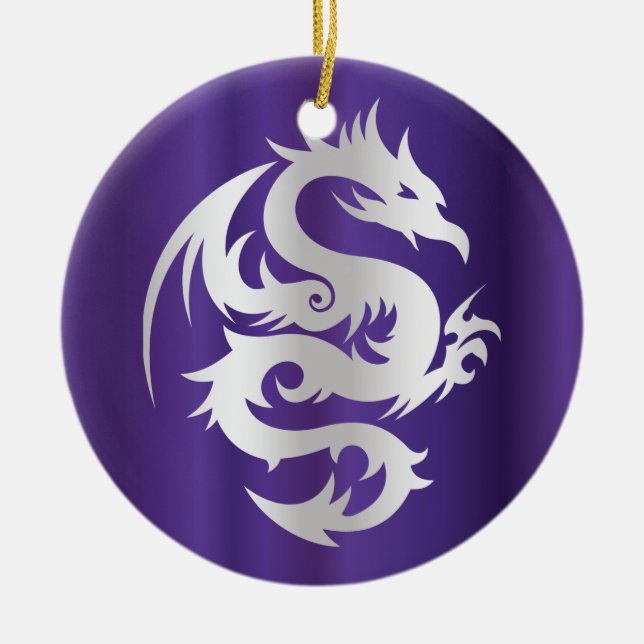 Silver Dragon on Imperial Purple Ceramic Ornament (Front)