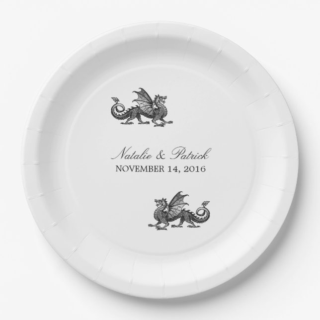 Silver Dragon Wedding Paper Plates (Front)
