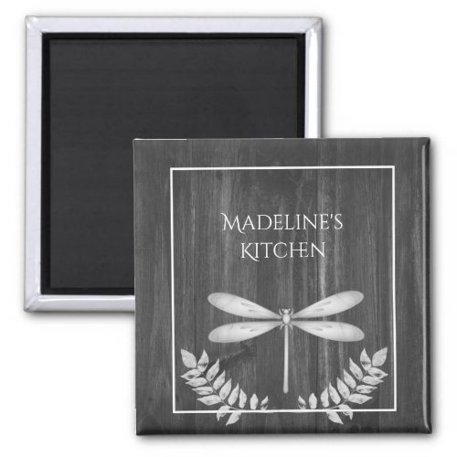 Silver Dragonfly Rustic Magnet