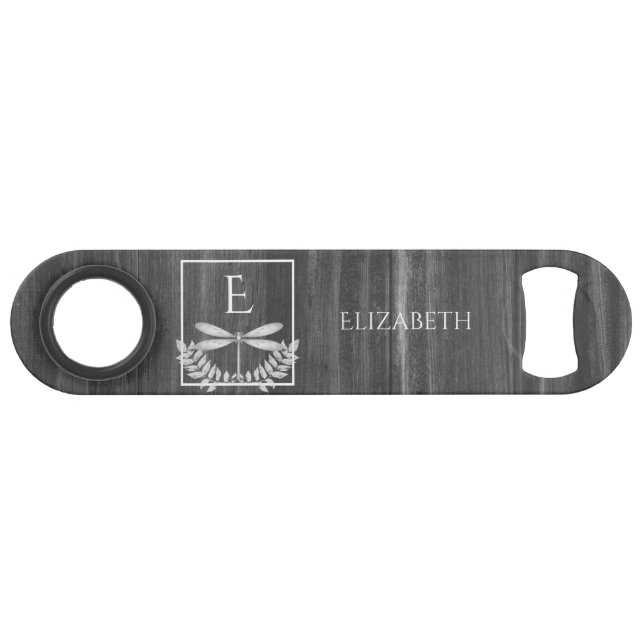 Silver Dragonfly Rustic Personalized Bar Key (Front (Horizontal))