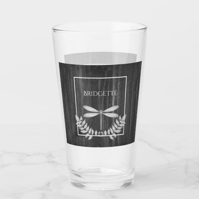 Silver Dragonfly Rustic Personalized Glass (Front)