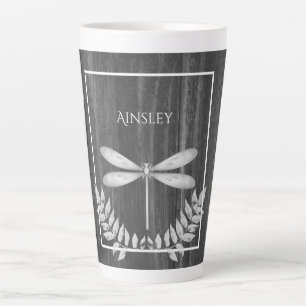 Silver Dragonfly Rustic Personalized Latte Mug
