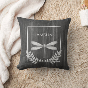 Silver Dragonfly Rustic Throw Pillow