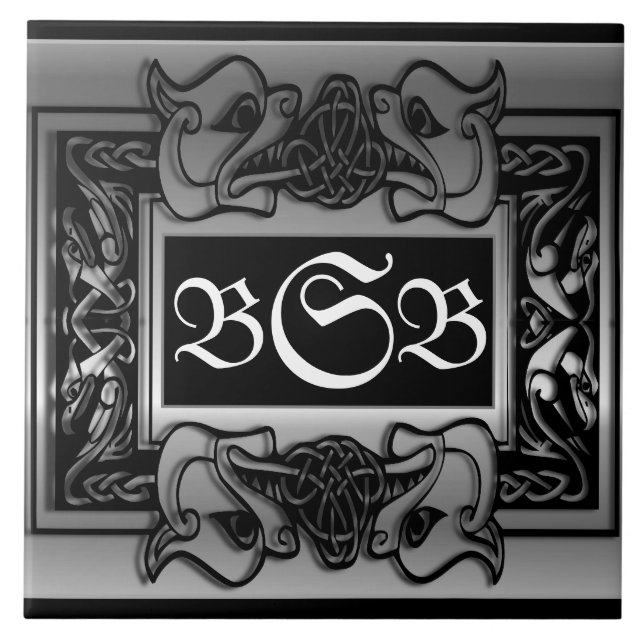 "Silver Dragons Breath" 3 Initial Monogram Tile (Front)