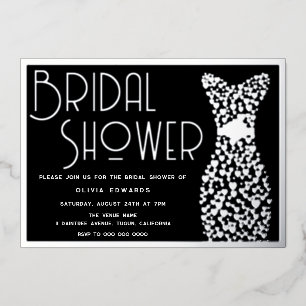 Silver Dress Black Bridal Shower Foil Invitation