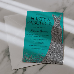 Silver Dress Elegance 40 & Fabulous! 40th Birthday Invitation
