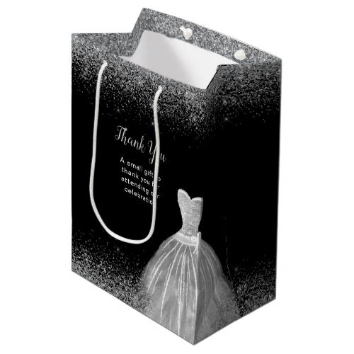 Silver Dress Faux Glitter Birthday Party Medium Gift Bag
