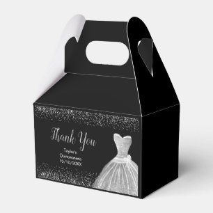 Silver Dress Faux Glitter Quinceanera  Favor Boxes