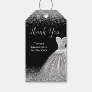 Silver Dress Faux Glitter Quinceanera Gift Tags