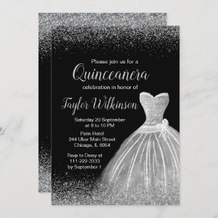 Silver Dress Faux Glitter Quinceanera Invitation