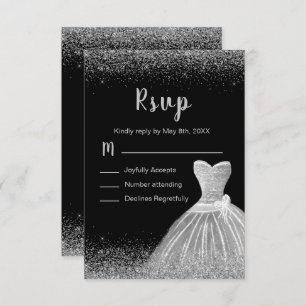 Silver Dress Faux Glitter Quinceanera RSVP Card