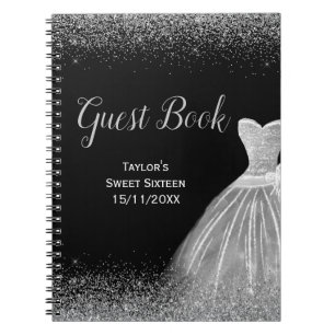 Silver Dress Faux Glitter Sweet 16 guest Book