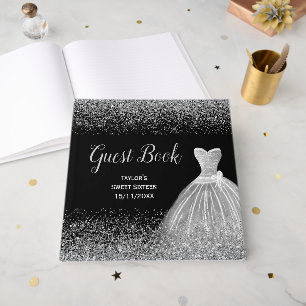 Silver Dress Faux Glitter Sweet 16  Guest Book