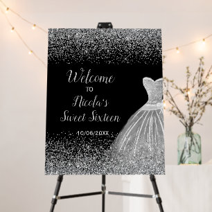 Silver Dress Faux Glitter Sweet 16 Welcome Foam Board
