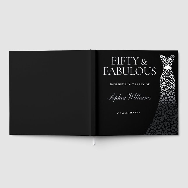 Silver Dress Fifty & Fabulous 50th Birthday Party Foil Guest Book (Full)