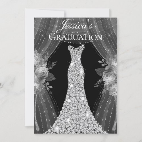 Silver Dress Floral Graduation Party Invite