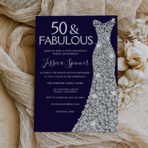 Silver Dress Navy 50 & Fabulous 50th Birthday