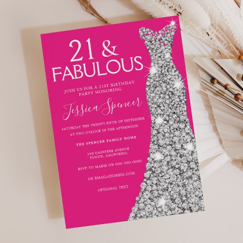 Silver Dress Pink 21 & Fabulous 21st Birthday