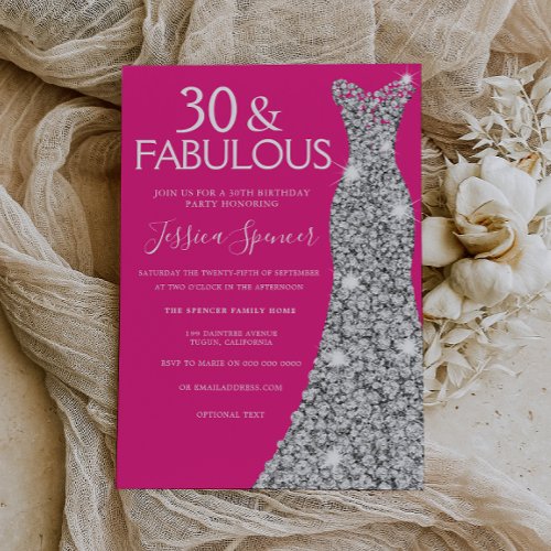 Silver Dress Pink 30 & Fabulous 30th Birthday