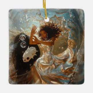 Silver Dress Priestess Occult Dark Witchy AI Art Ceramic Ornament