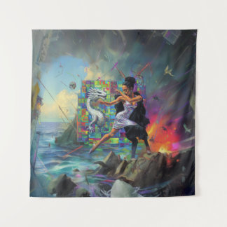 Silver Dress Priestess Occult Dark Witchy AI Art Tapestry