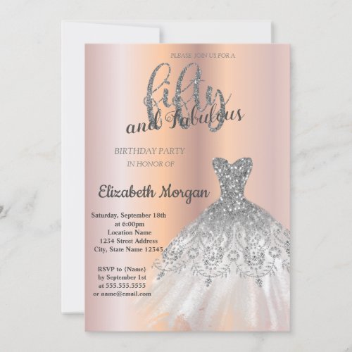 Silver Dress Rose Gold 50th Birthday Party  Invitation
