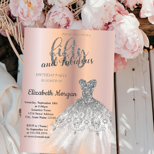 Silver Dress, Rose Gold 50th Birthday Party  Invitation