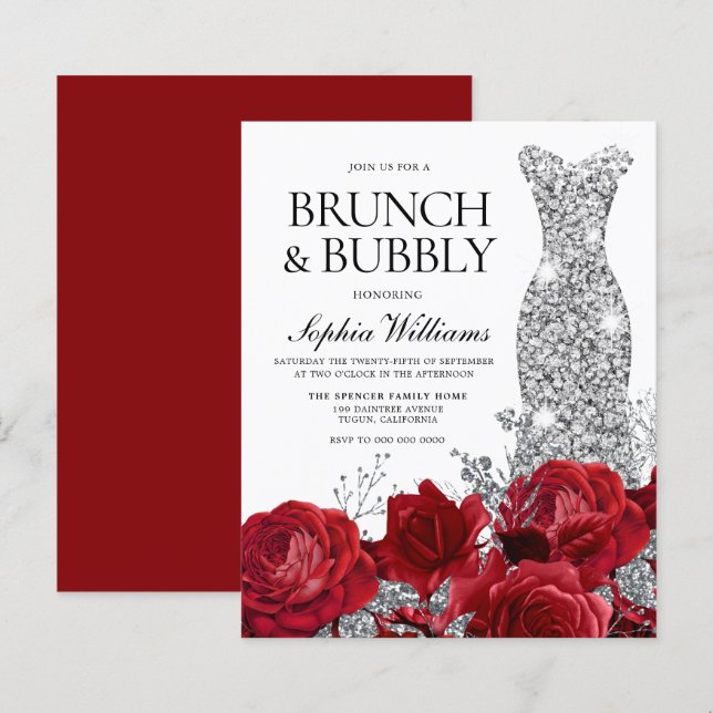 Silver Dress Roses Budget Bridal Shower Invitation (Front/Back)