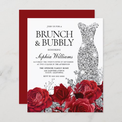 Silver Dress Roses Budget Bridal Shower Invitation