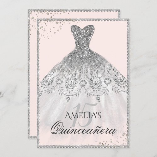 Silver Dress Sparkle 15th Quinceanera Invitation