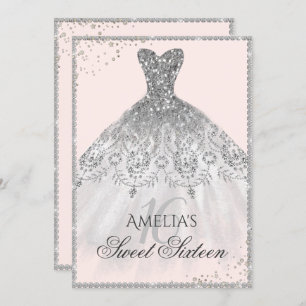 Silver Dress Sparkle 16th Sweet Sixteen Invitation