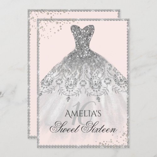 Silver Dress Sparkle 16th Sweet Sixteen Invitation