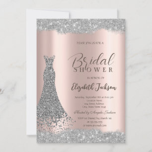 Silver Dress Sparkle Frame Rose Gold Invitation