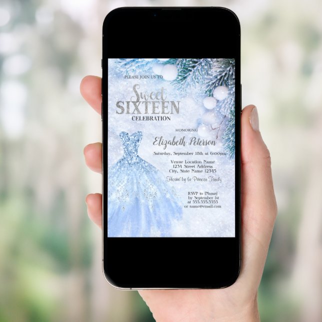 Silver Dress Winter Wonderland Sweet 16 Party  Invitation (Front Digital)