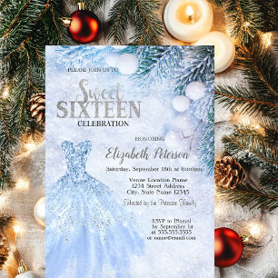 Silver Dress Winter Wonderland Sweet 16 Party Invitation