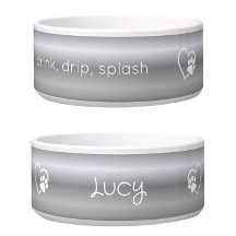 Silver 'drink drip splash' Dog Name Bowl