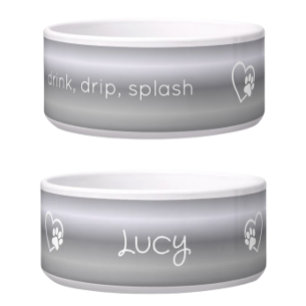 Silver 'drink drip splash' Dog Name Bowl