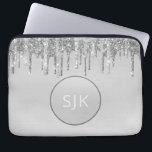 Silver Dripping Glitter Girly Monogrammed Laptop Sleeve<br><div class="desc">Girly Silver Faux Dripping Glitter and Sparkle Elegant Monogram Laptop Computer Case. This monogrammed case can be customized to include your initial and first name.</div>