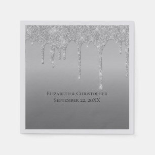 Silver Dripping Glitter Glam Elegant Wedding Napkins