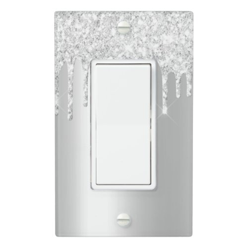Silver Dripping Glitter  Metallic Platinum Pewter Light Switch Cover