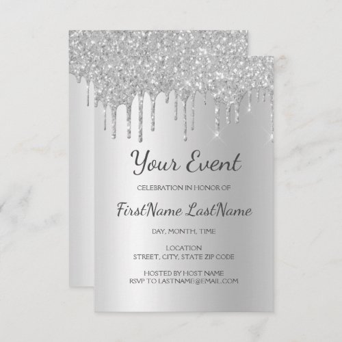 Silver Dripping Glitter Sweet 16 Bridal Shower Invitation