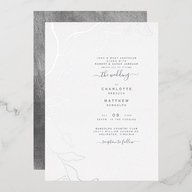 Silver Dripping Ivy Wedding Foil Invitation (Front/Back)