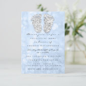 Silver Drips Blue Baby Boy Shower Feet Invitation (Standing Front)